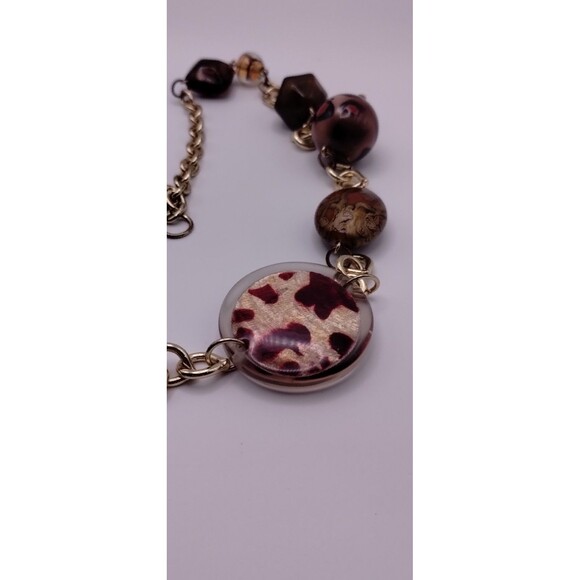 Safari Diva Necklace Resin Boho Animal Print 29" Gold Tone Chain Unbranded - Picture 11 of 11